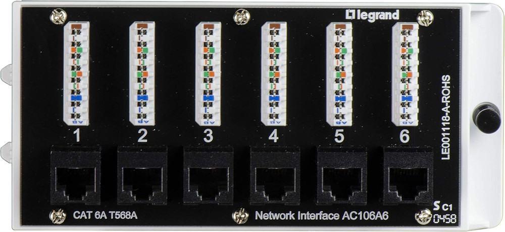 Legrand - Onq Home Theater Patch Panel, 6 Port Interface Module, Cat 6A Network