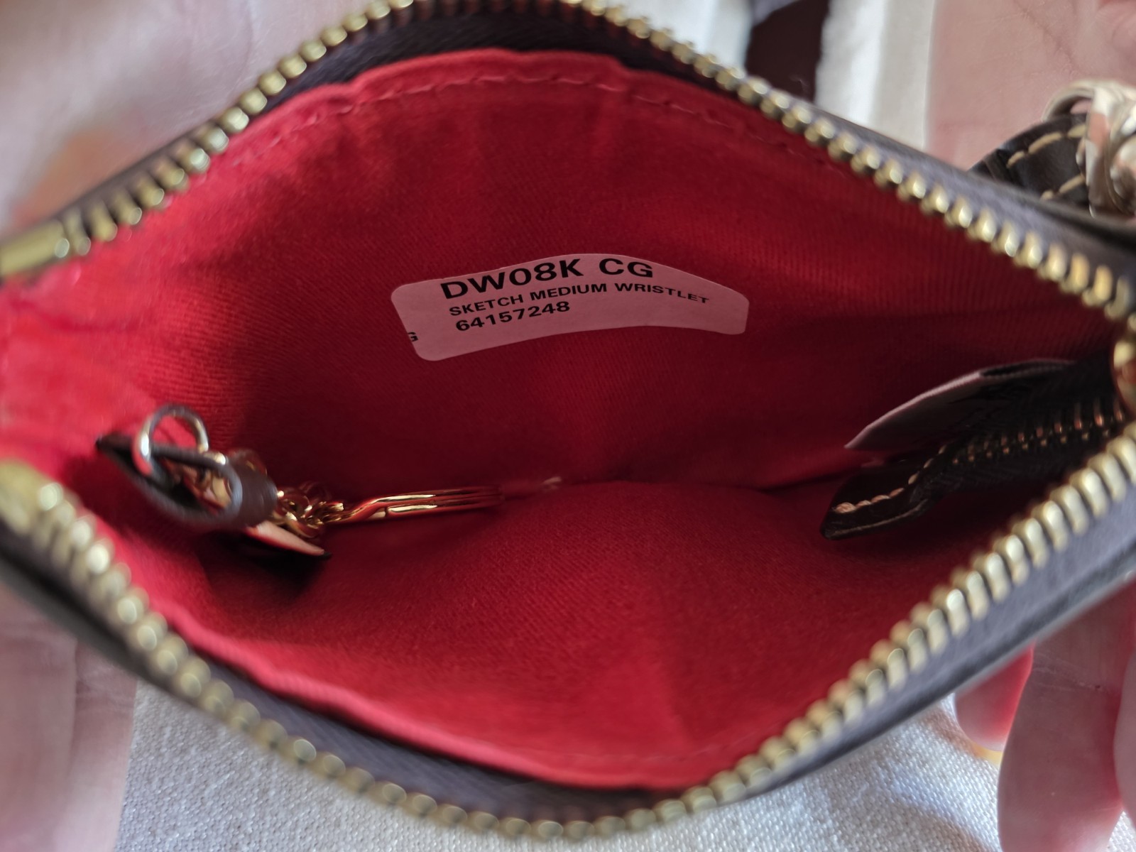 Dooney & Bourke Disney Sketch Medium Brown Leather Wristlet Red Lining Disney