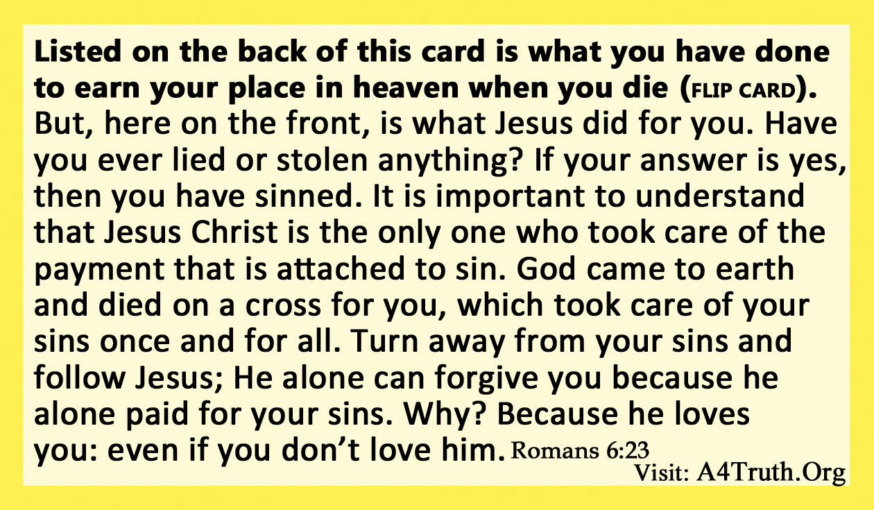 Yellow Card | Gospel Tracts | Bible Tracts | Business Card Size | Pack of 50