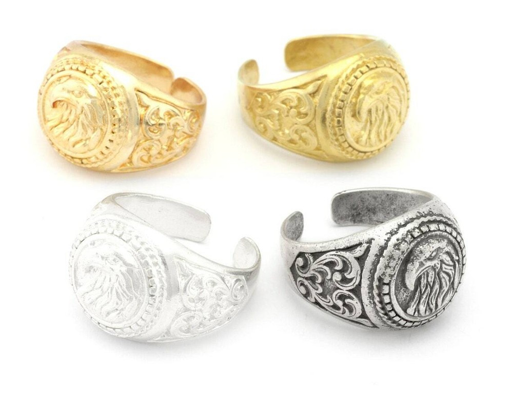Eagle Wild Life Ring Adjustable Raw Brass,Antique Silver,Shiny Gold-silver 4792