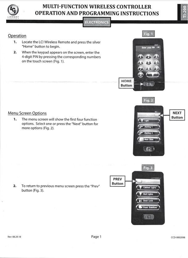 Lippert Wireless Ground Control Remote Programming Instructions 358601 329164