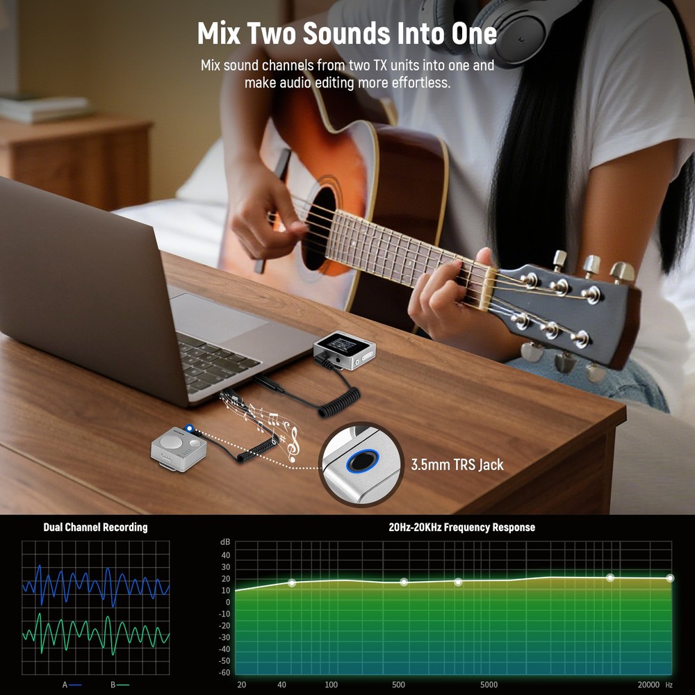 NEEWER CM31D Wireless Mic - 8GB, 820ft, 48KHz, for iPhone/Android/PC