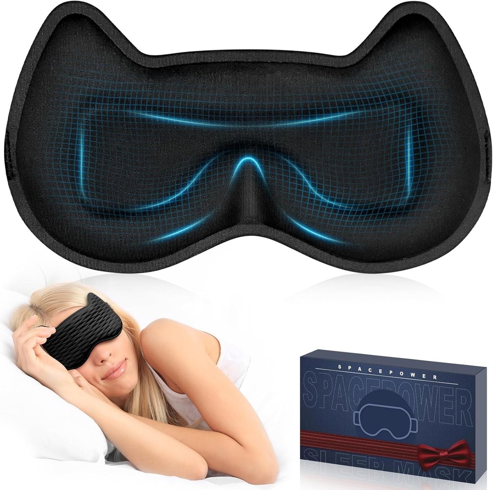 Sleep Eye Mask, 100% Blackout, 3D Contoured Cup Sleeping Masks, Adjustable Strap