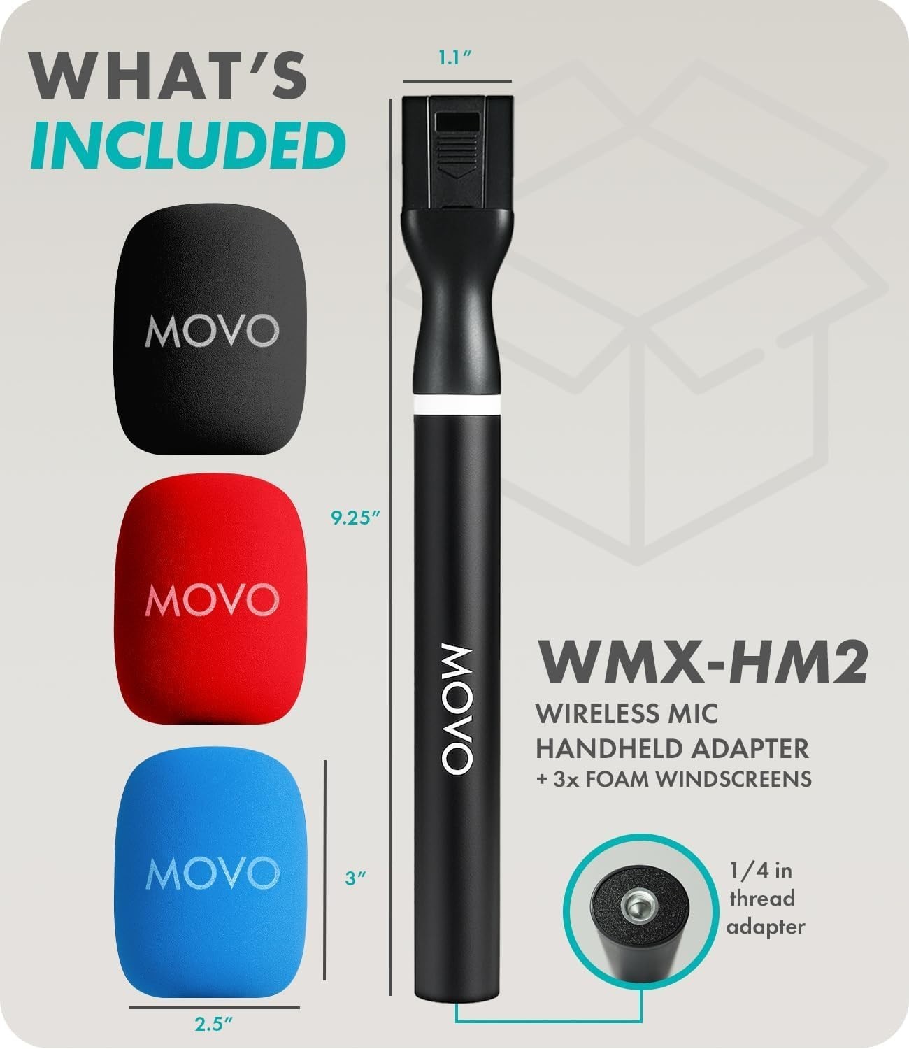 Movo WMX-HM2 Wireless Microphone Handle Handheld Interview Grip with Mic Holder