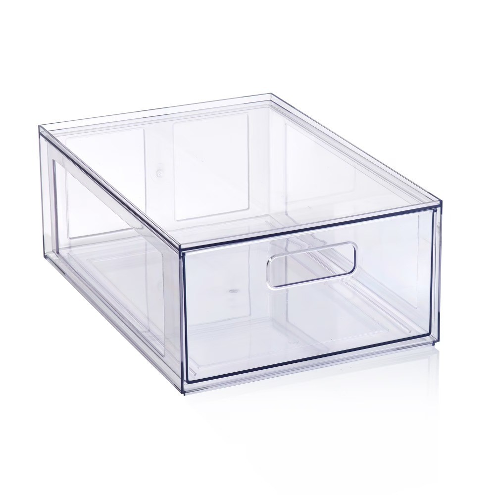 Clear Glossy Plastic Pull-Out Closet Drawer Organizer, Medium Size for Adults