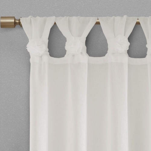 AS (Only 1 Pc Panel) Floral Embellished Cuff Tab Top Solid Curtain Panel 50x63"