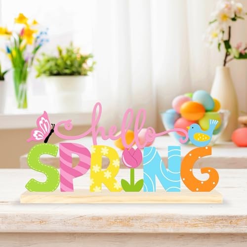 Metal Hello Spring Table Sign, Hello Spring Tabletop Decoration Hello.Spring