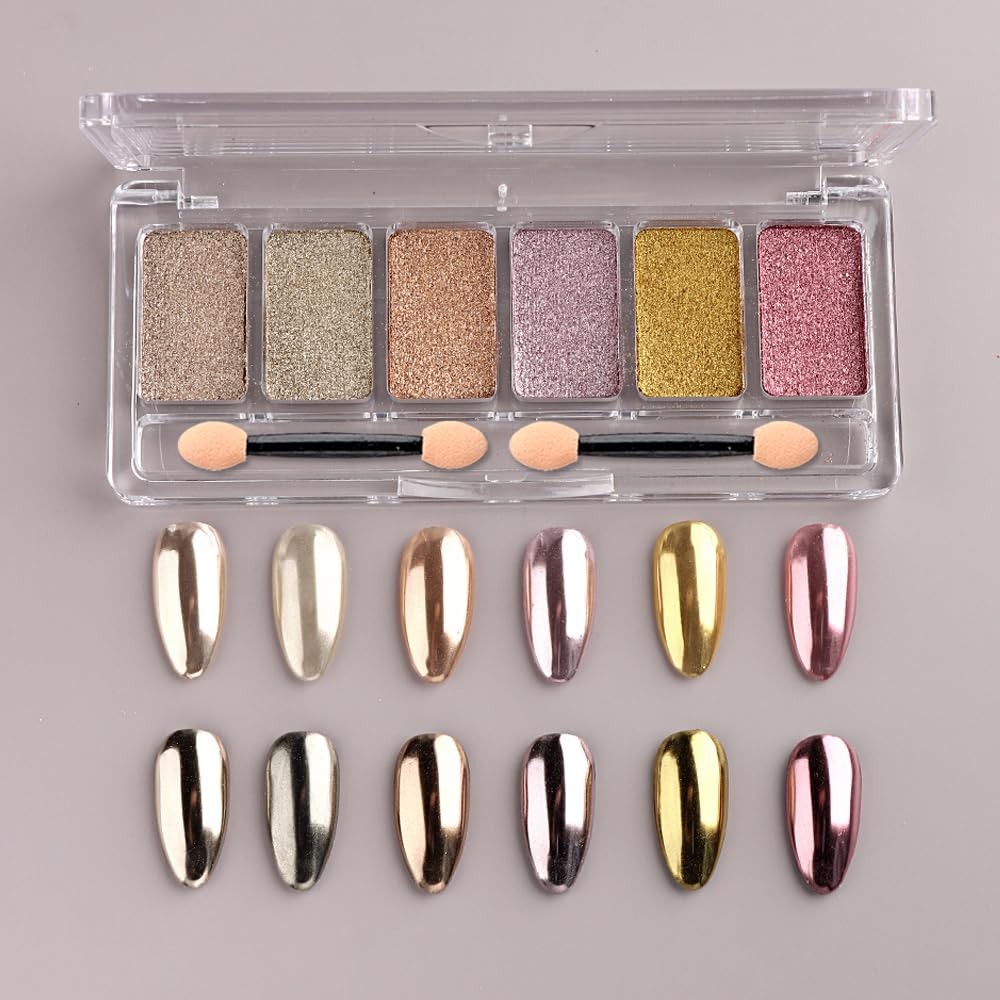 6 Colors Solid Chrome Nail Glitter Powder Set Metallic Mirror AGT-01