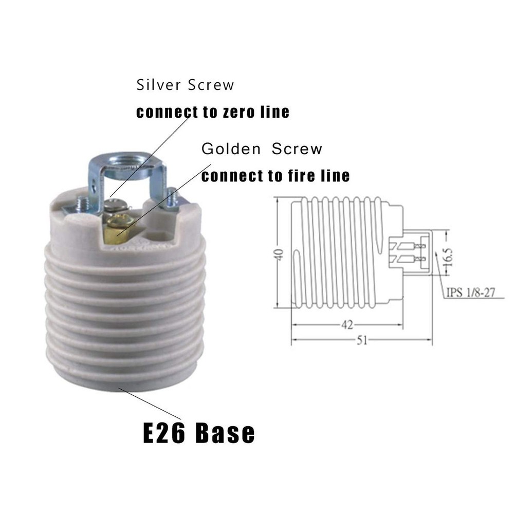 Keyless Porcelain Threaded Socket with Hickey,TWDRTDD Medium Base E26 Threade...