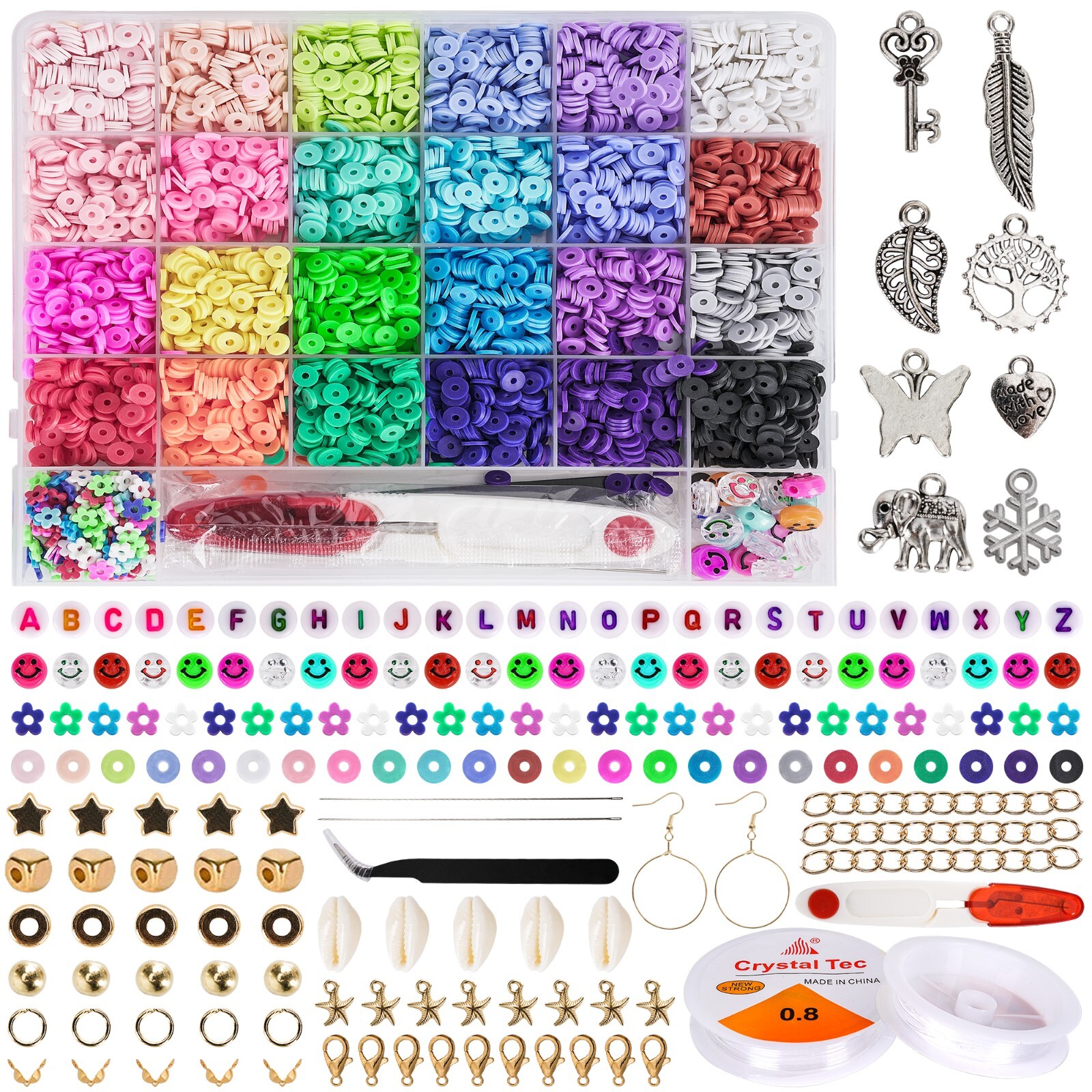 12200 Pcs Clay Beads for Jewelry Making Bracelet Kit Set Flat Polymer Beads KID