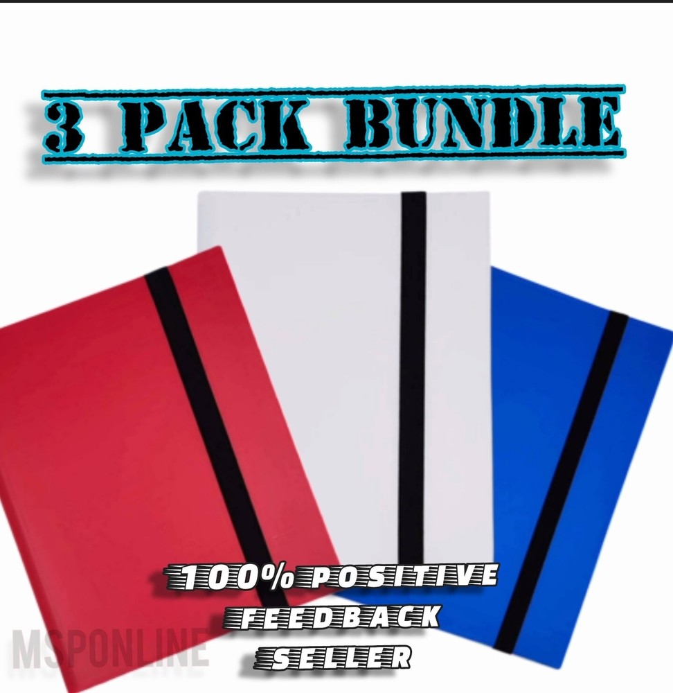 (3) PACK MULTI COLOR 360 Pocket Trading Card Binder Side Loading Elastic HOLDER