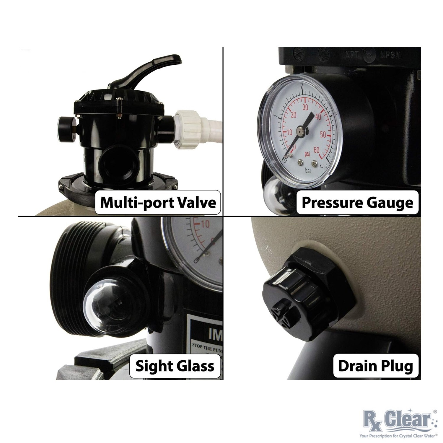 Rx Clear Radiant 22" Inch Above Ground Swimming Pool Sand Filter w/ 6-Way Valve