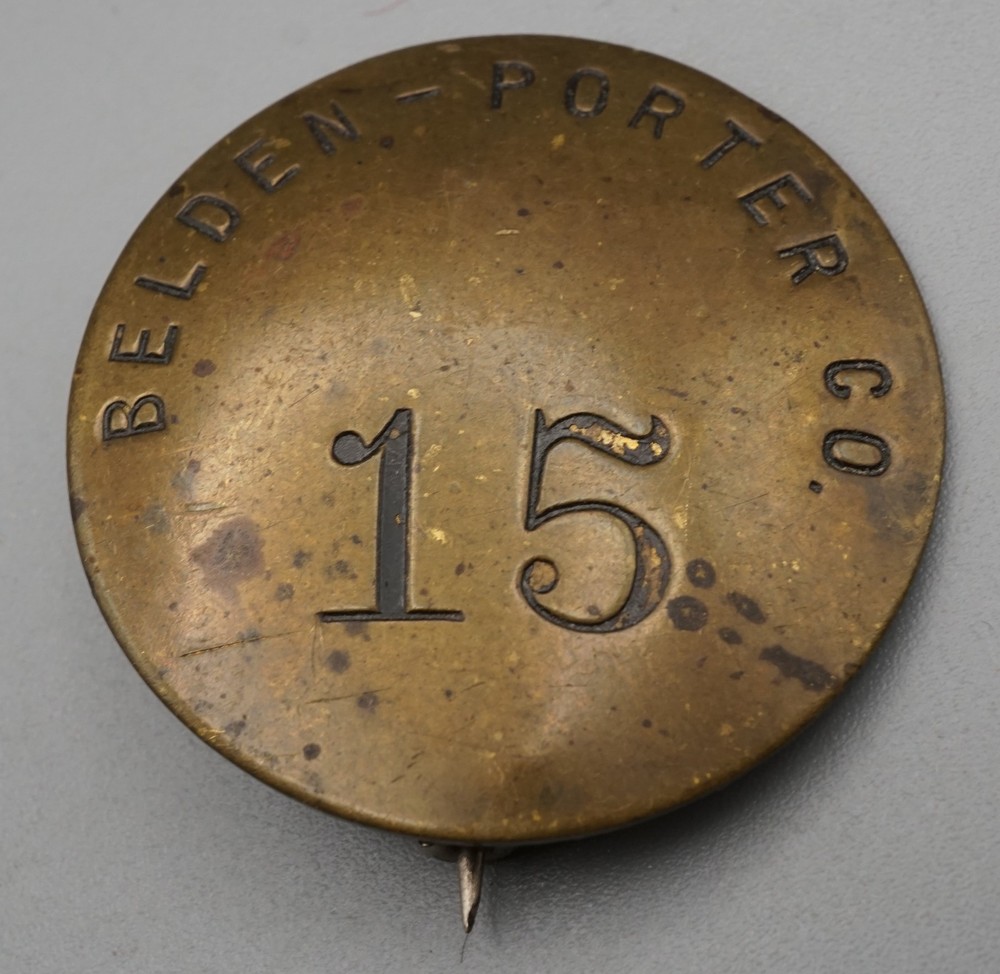 WWII Era Belden - Porter Co. Numbered Employee I.D. Badge by Hoff Rubber Stamp
