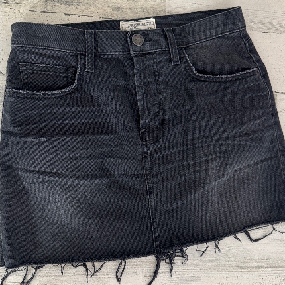 Current/Elliott Black Button fly Denim Jean Skirt Raw Hem - Size 27