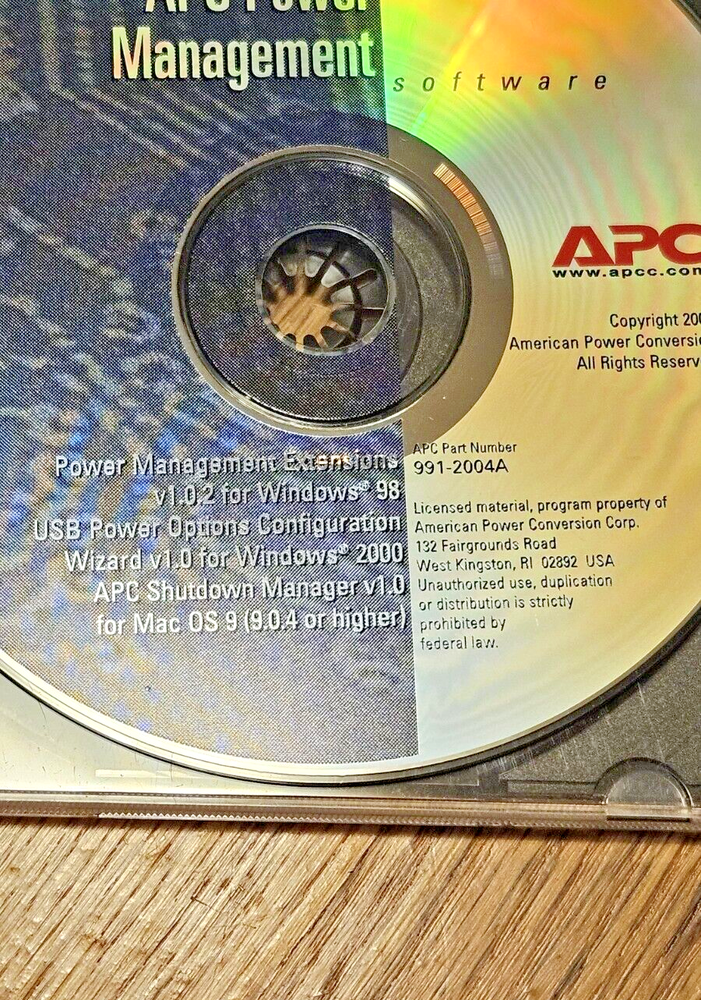 APC Power Management Software CD Windows 98/2000/& Mac OSX 9.0.4 - Good