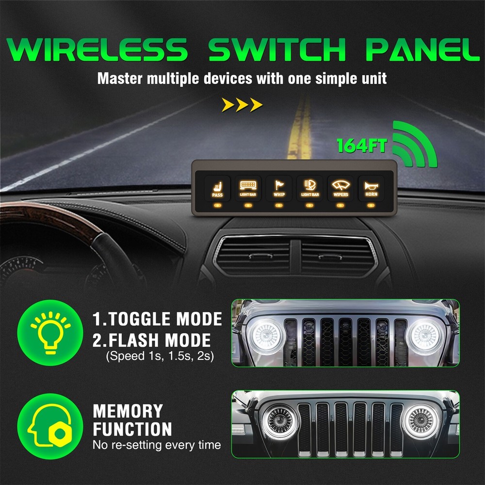 Wireless 6 Gang Switch Panel Led Light Bar Switch Panel Led Flash Toggle Switch