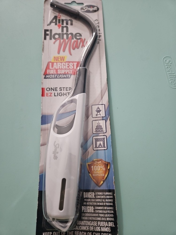 Scripto Flexible Aim n Flame Flex Multi-purpose Lighter White Candle BBQ Camping