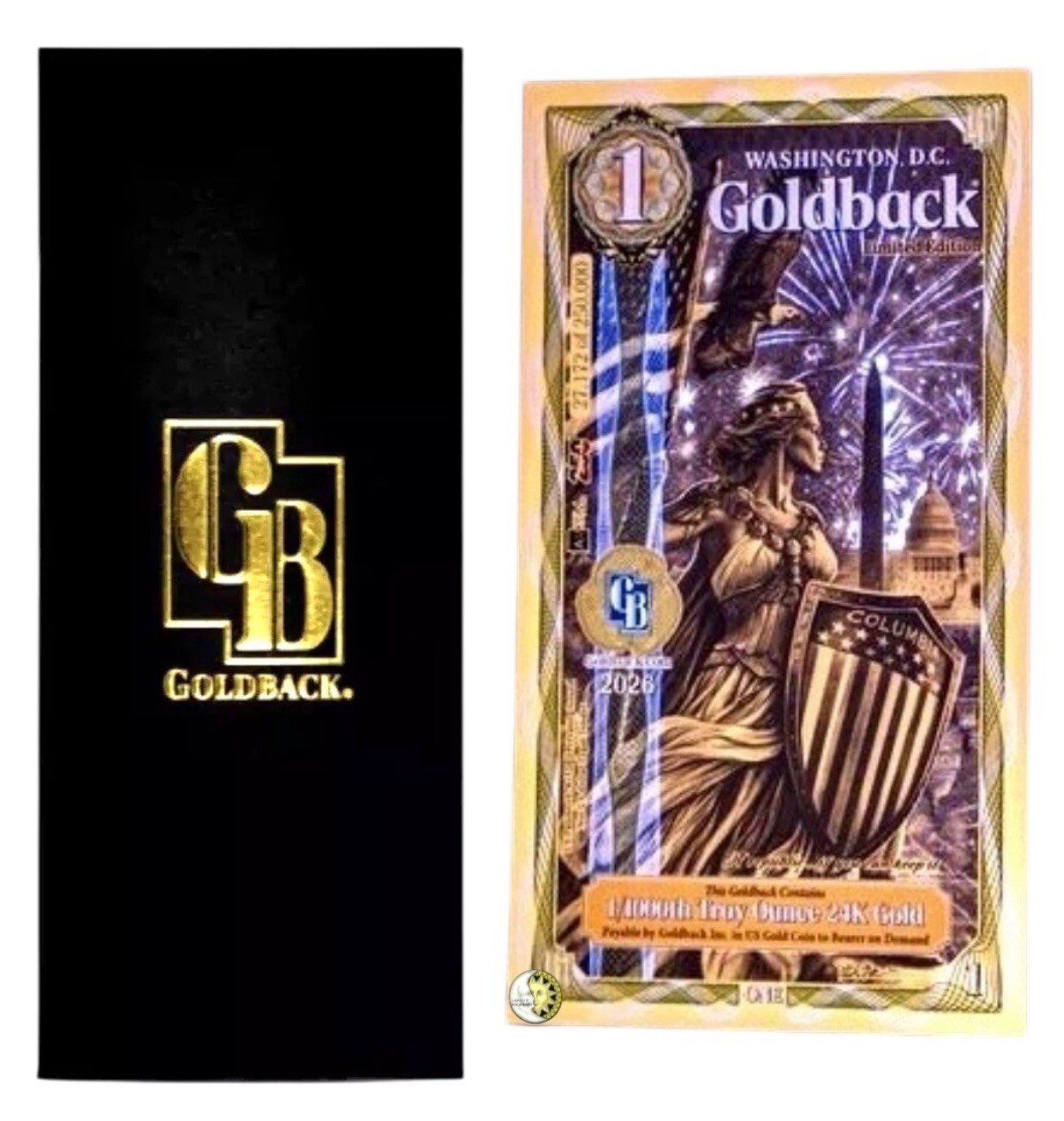 1 WASHINGTON DC GOLDBACK AURUM 24K GOLD 1/1000 OZ BU + GB SLEEVE 🔥