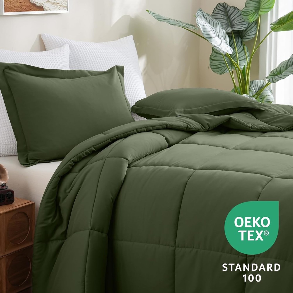 CozyLux King Comforter Set - Olive Green King,