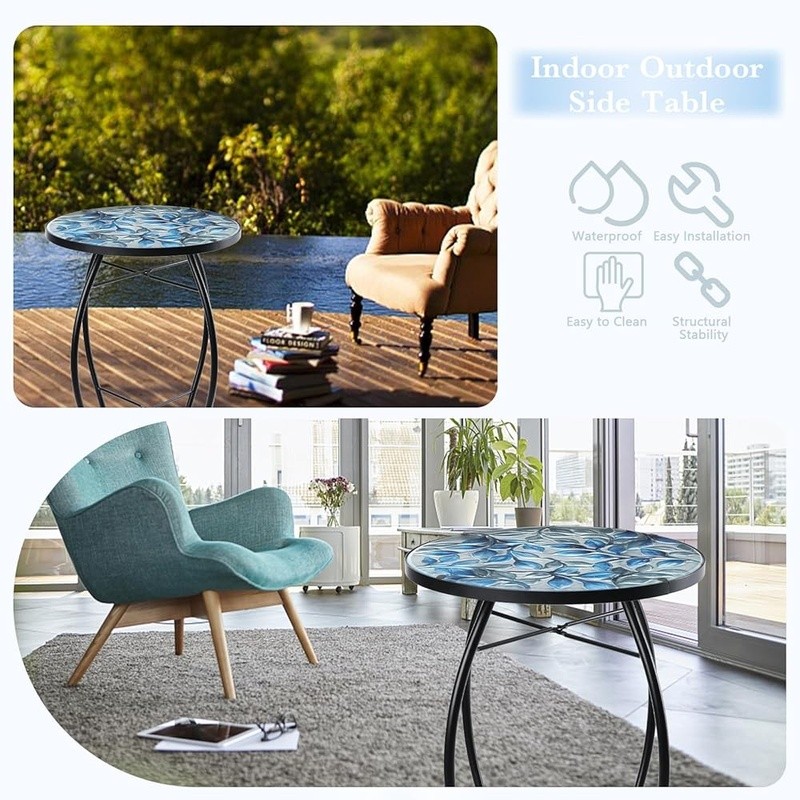 Outdoor Side Table Decorative Patio Table Sturdy Metal Easy Assembly Rust Proof