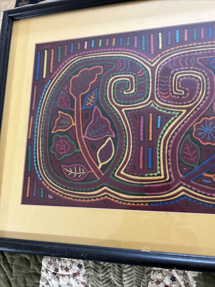 framed mola textile art