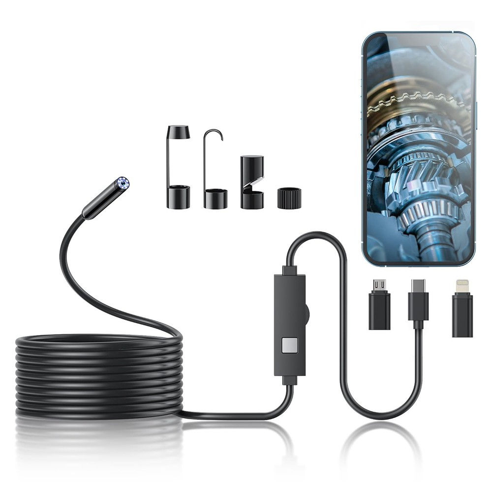 Endoscope Camera with Light, 1920P HD Borescope Tools with 8 Adjustable LED