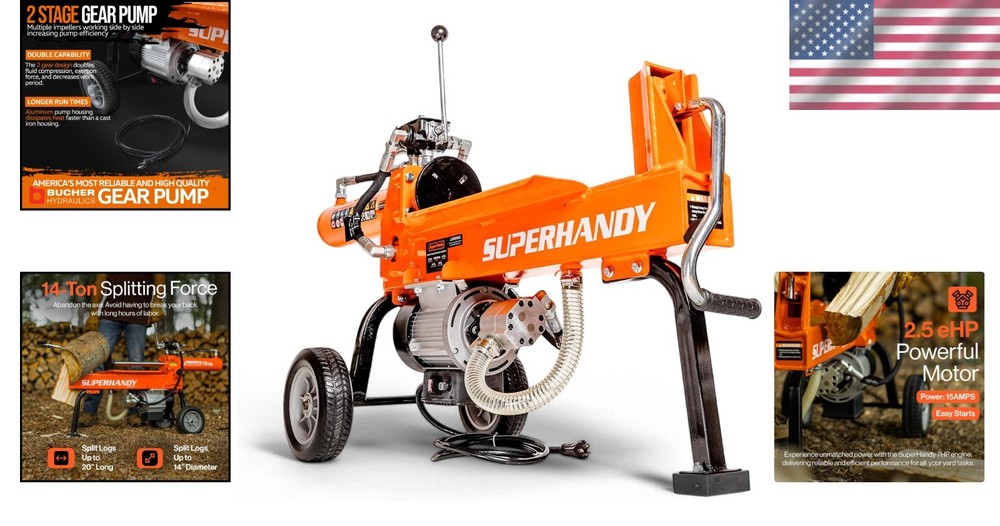 Eco-Friendly Electric Log Splitter - 14 Ton Capacity with Efficient Rapid Return