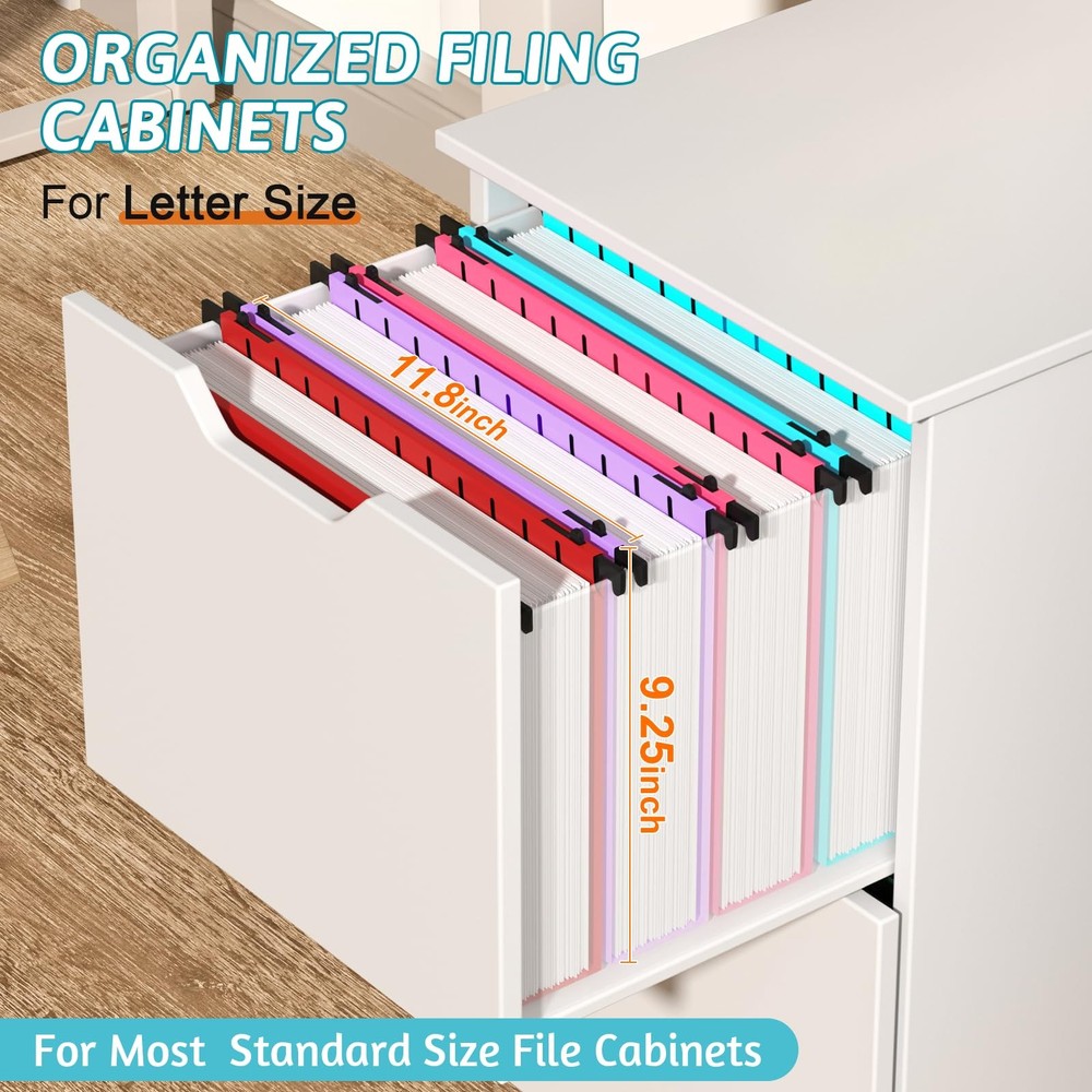 Extra Capacity Plastic Hanging File Folder Letter Size,12 Pack Reinforced Han...