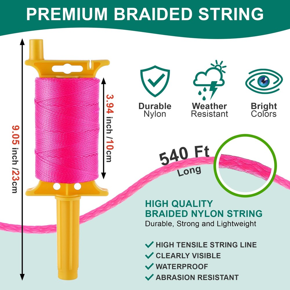 Mason String Line Reel with 10 String Line Level Kit, 540FT #18 Braided Nylon