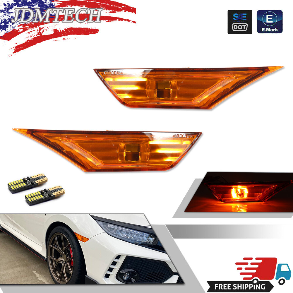 For 2016-2021 HONDA CIVIC Front Fender Side Marker Light Set RH LH W/ LED Bulbs