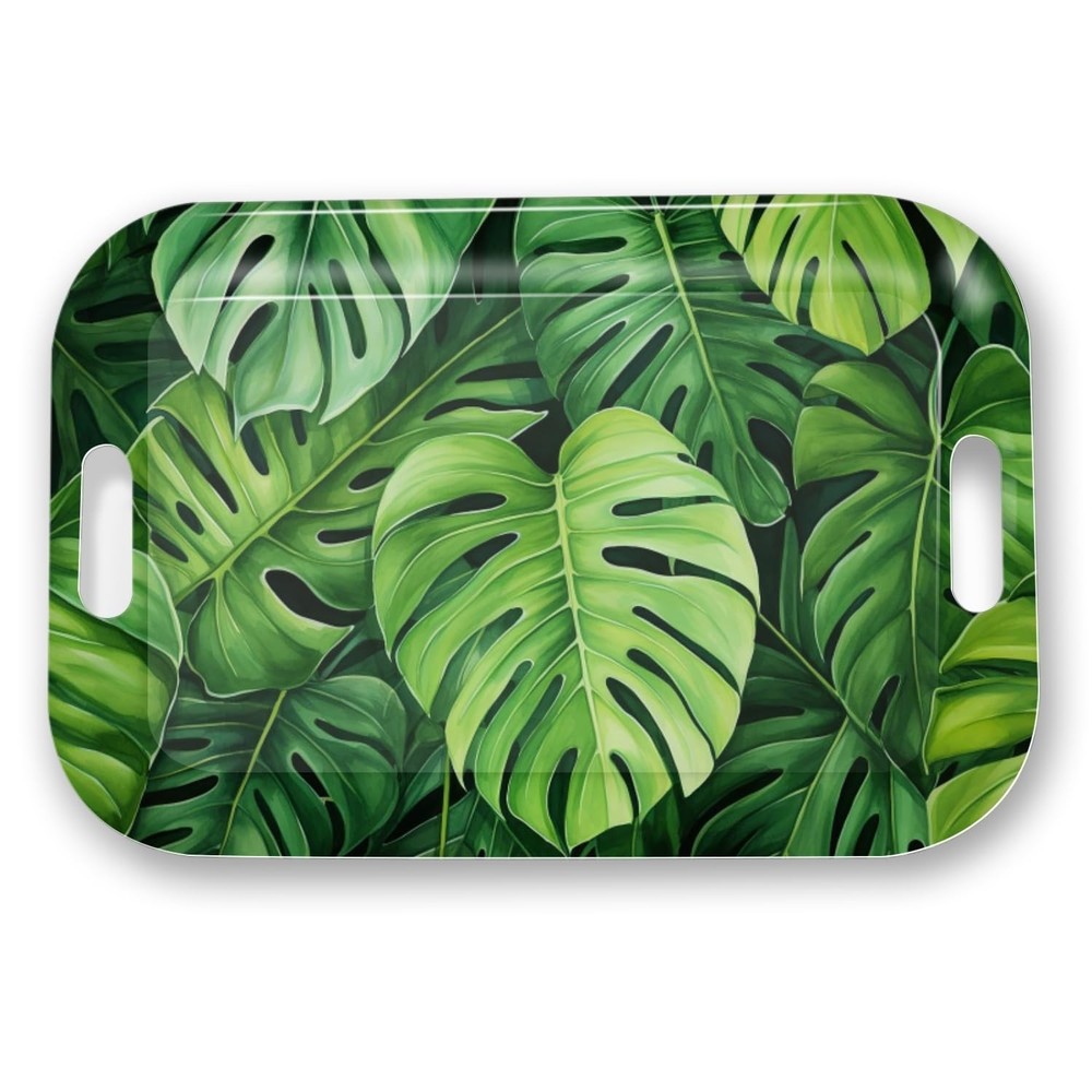 Serving Trays with Handles, 14.5 x 9.8 inch Rectangular Plastic Tray for Rest...