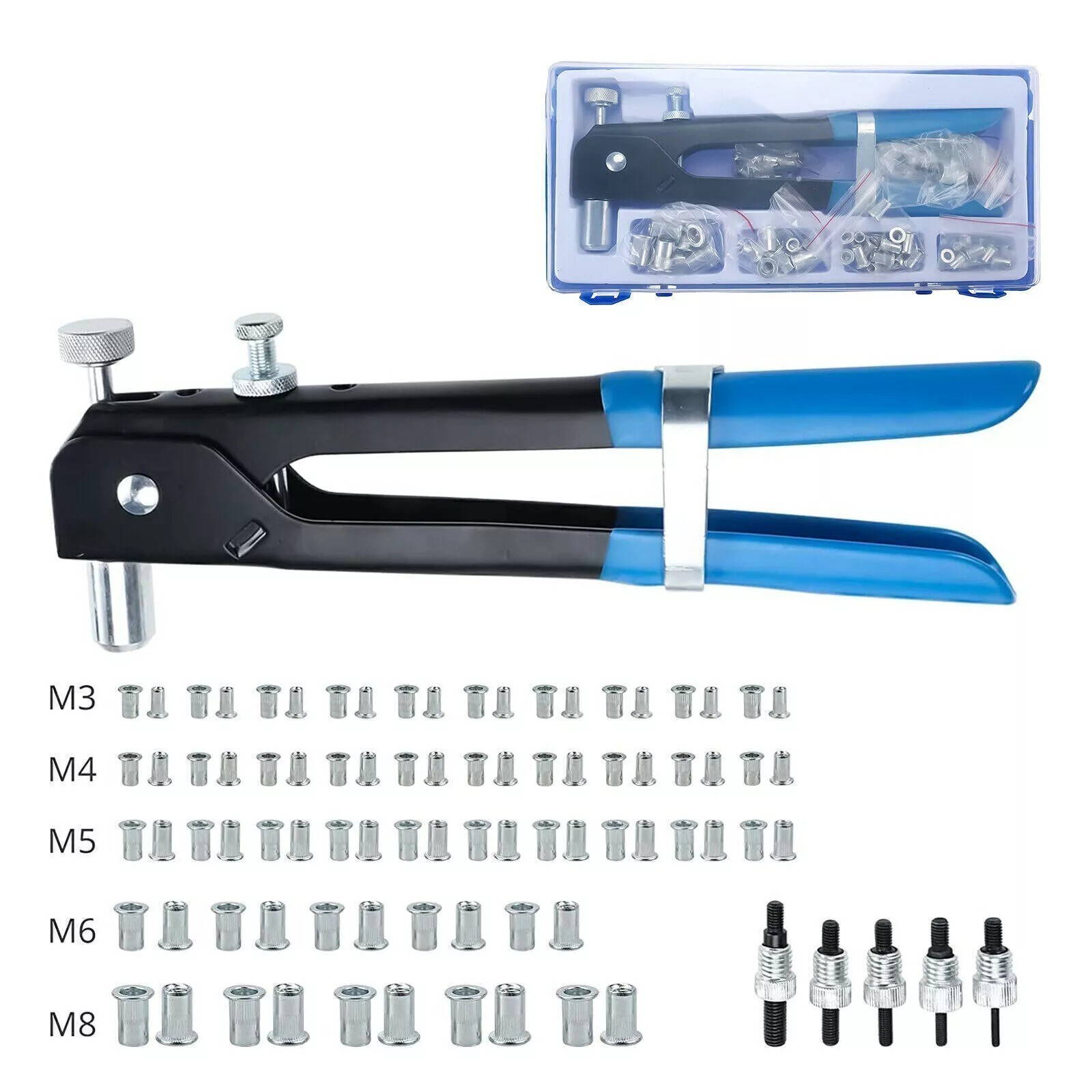 86pcs Threaded Nut Rivet Gun M3/M4/M5/M6/M8 Riveter Rivnut Setter Riveting Kit .