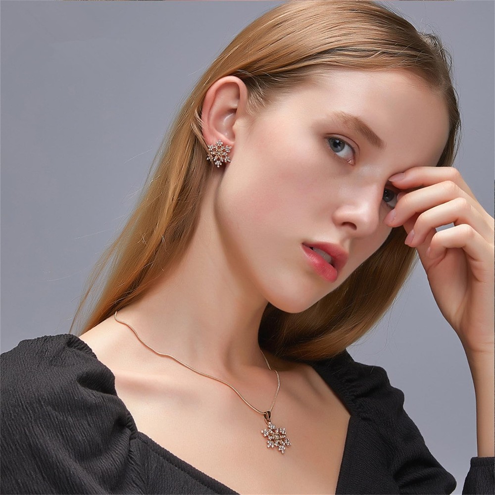 Snowflake Earrings and Necklace Set Medium, Silver earring neckelace set