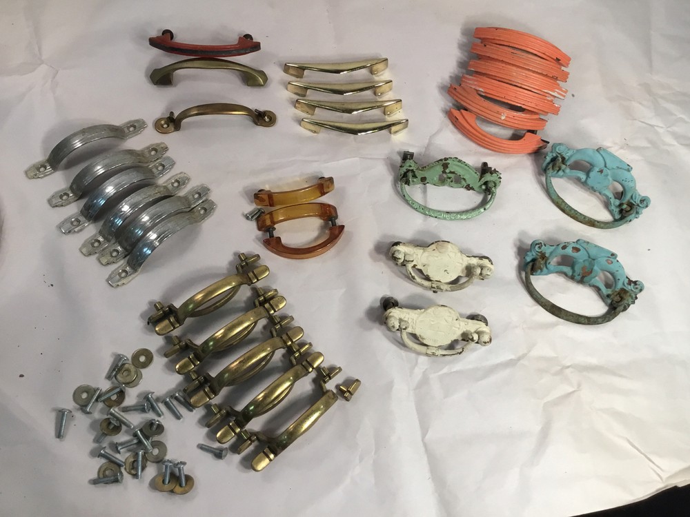 Vintage Drawer Pulls, Painted, Mid Century Modern. ~37 total