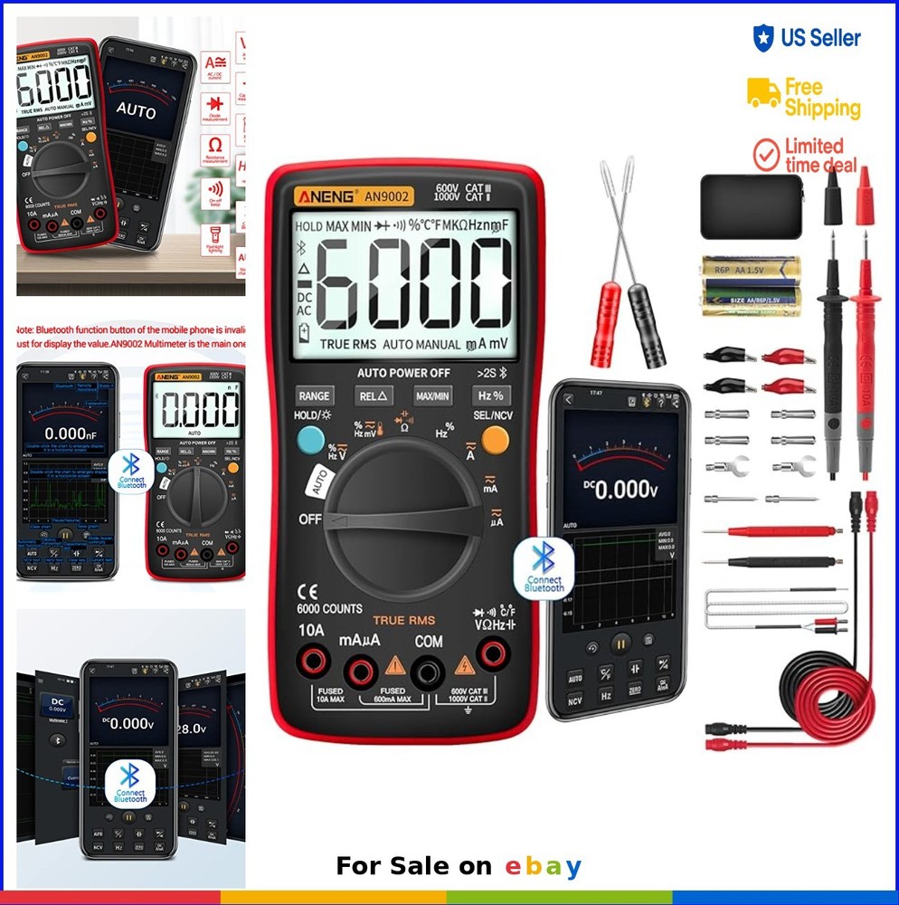 Bluetooth Multimeter 6000 Counts TRMS Auto-ranging AC DC Voltage Tester with Bat