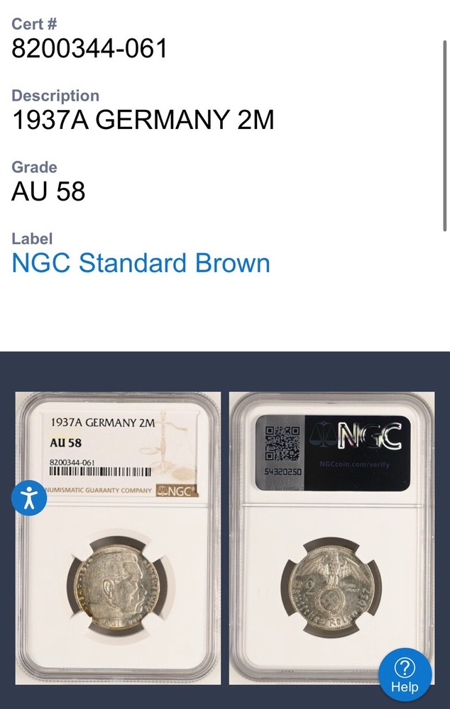 1937A Germany 2M NGC AU 58