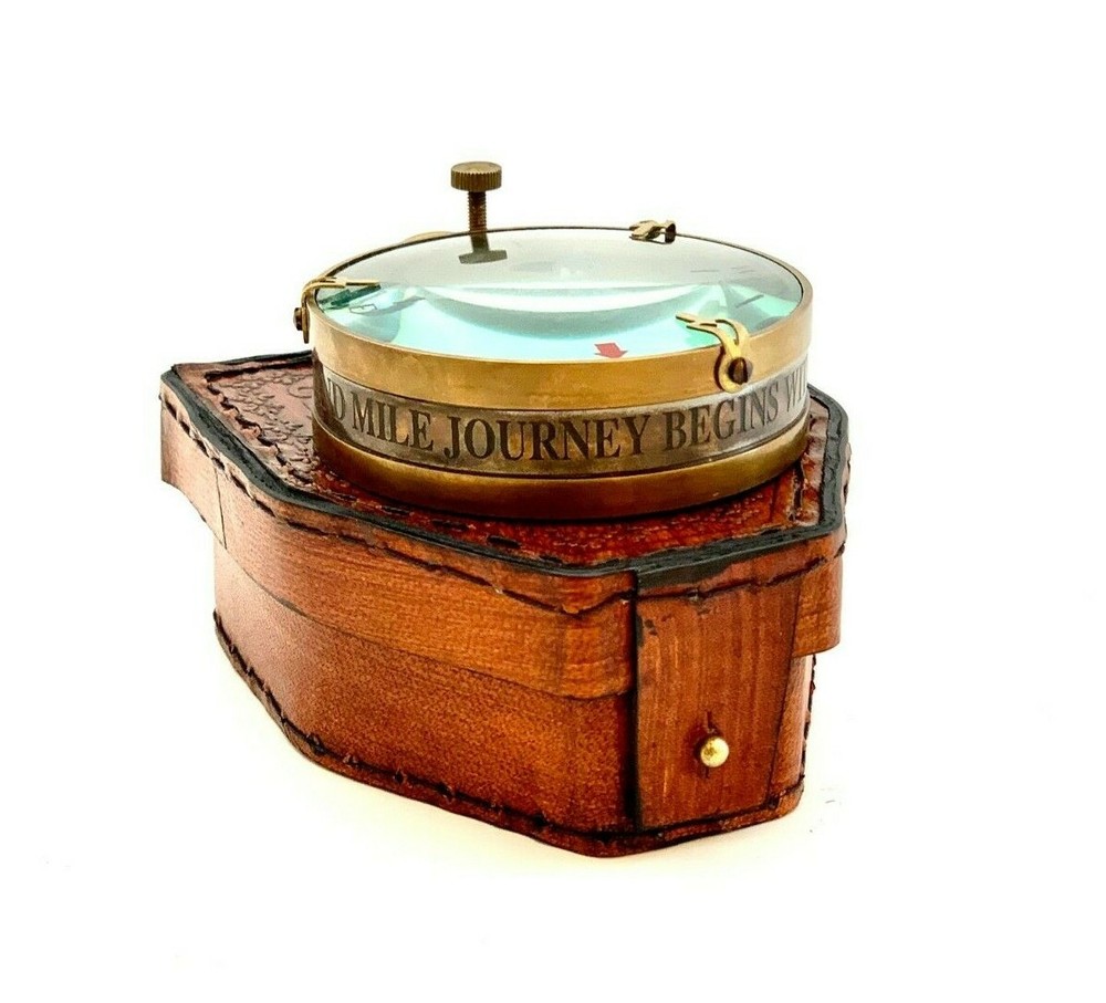 Antique Nautical Map Reading Compass 3" Navigation Pocket Compass with Case