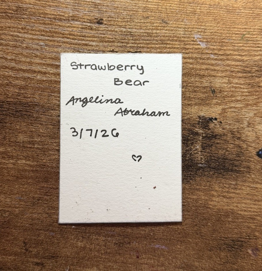 ACEO Original PRINT Painting Bear Holding Strawberry Angelina Abraham