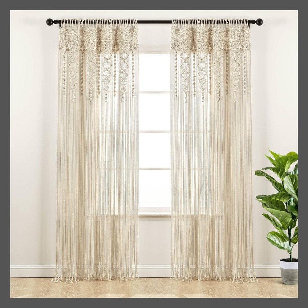 84"x40" Boho Macrame Sheer Window Curtain Panel Neutral - Lush Décor
