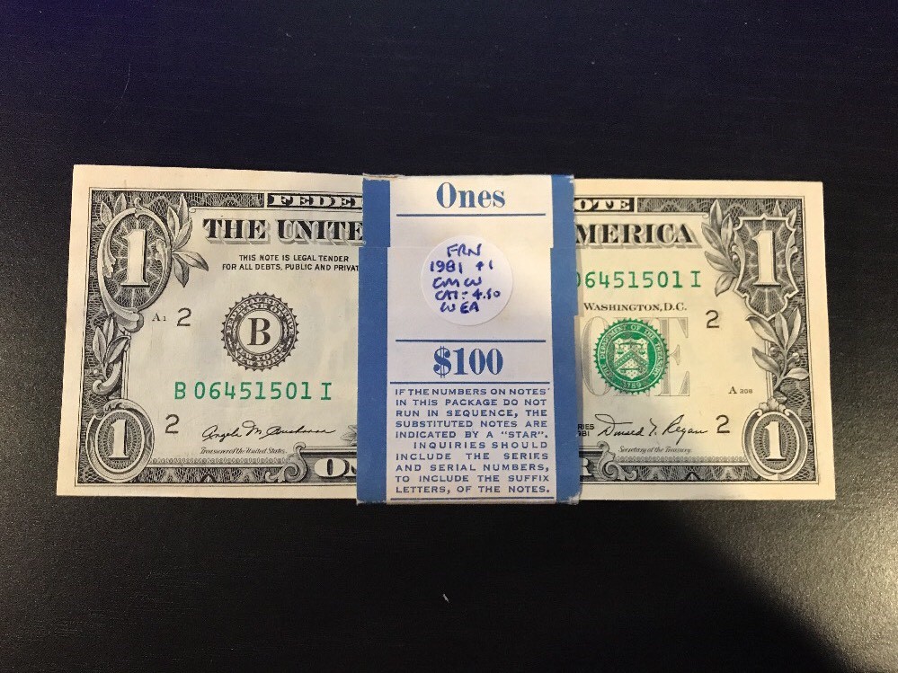 1981 One Dollar ($1) Bill Uncirculated Consecutive Sequential BEP Wrap - 1 Note