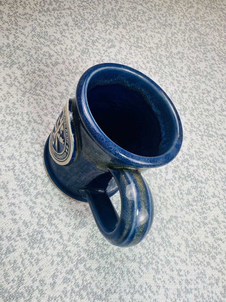 US Army INSCOM Intelligence & Security Command Grey Fox Pottery Mug Blue Glaze