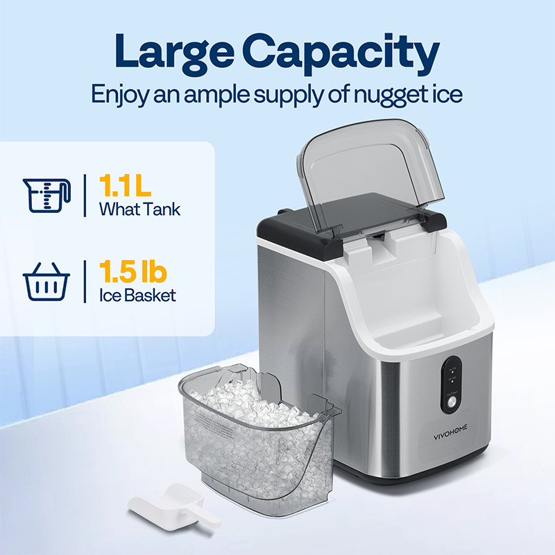 Nugget Ice Maker Countertop Chewable Ice Machine Automatic Self-Cleaning 33LBS
