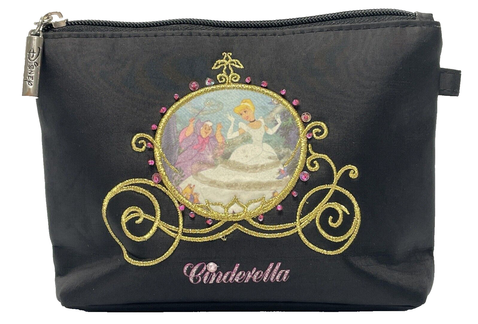Disney Princess Cinderella Godmother Carriage Black Travel Make-Up Bag 7"x5"