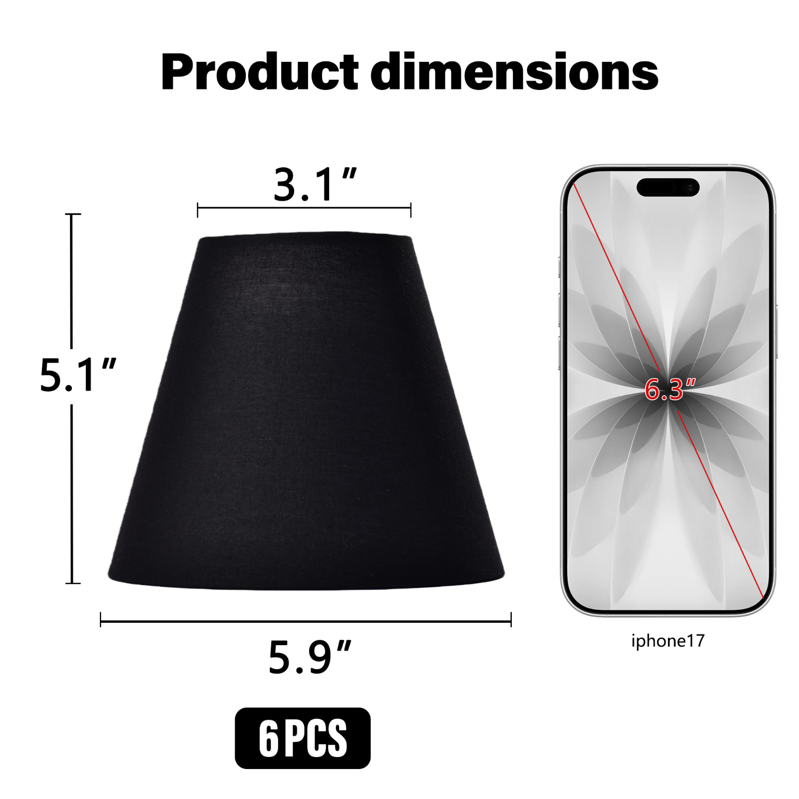 Set of 6 Black Clip-On Chandelier Lamp Shades for E12 Bulbs, Mini Fabric Shades