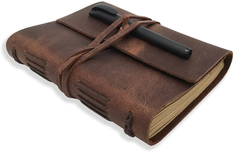 Leather Journal Writing Notebook - Genuine Leather Bound Daily Notepad for Men &
