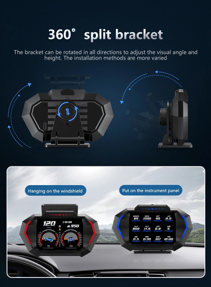 On-board Computer HUD OBD2 Head Up Display GPS Speedometer 12 Interface Display