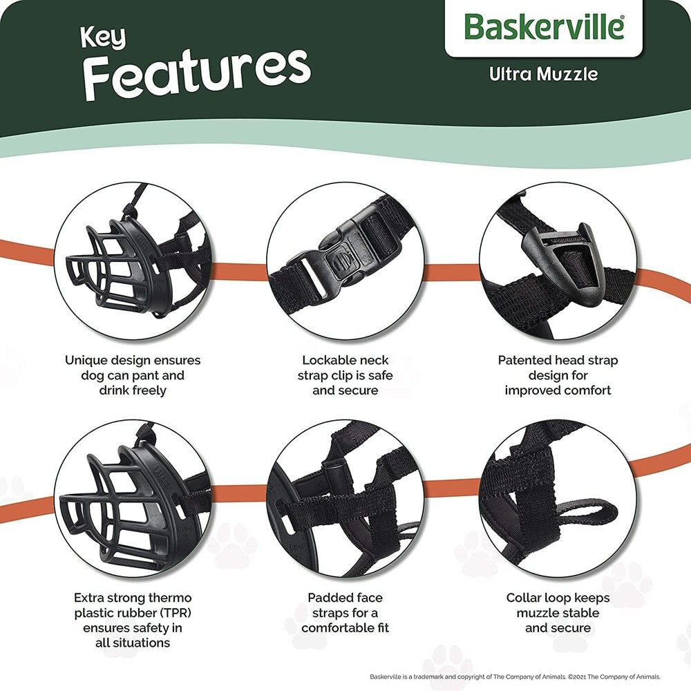 BASKERVILLE ULTRA MUZZLE - Patented Humane Design, Breathable, Dog 5, Black
