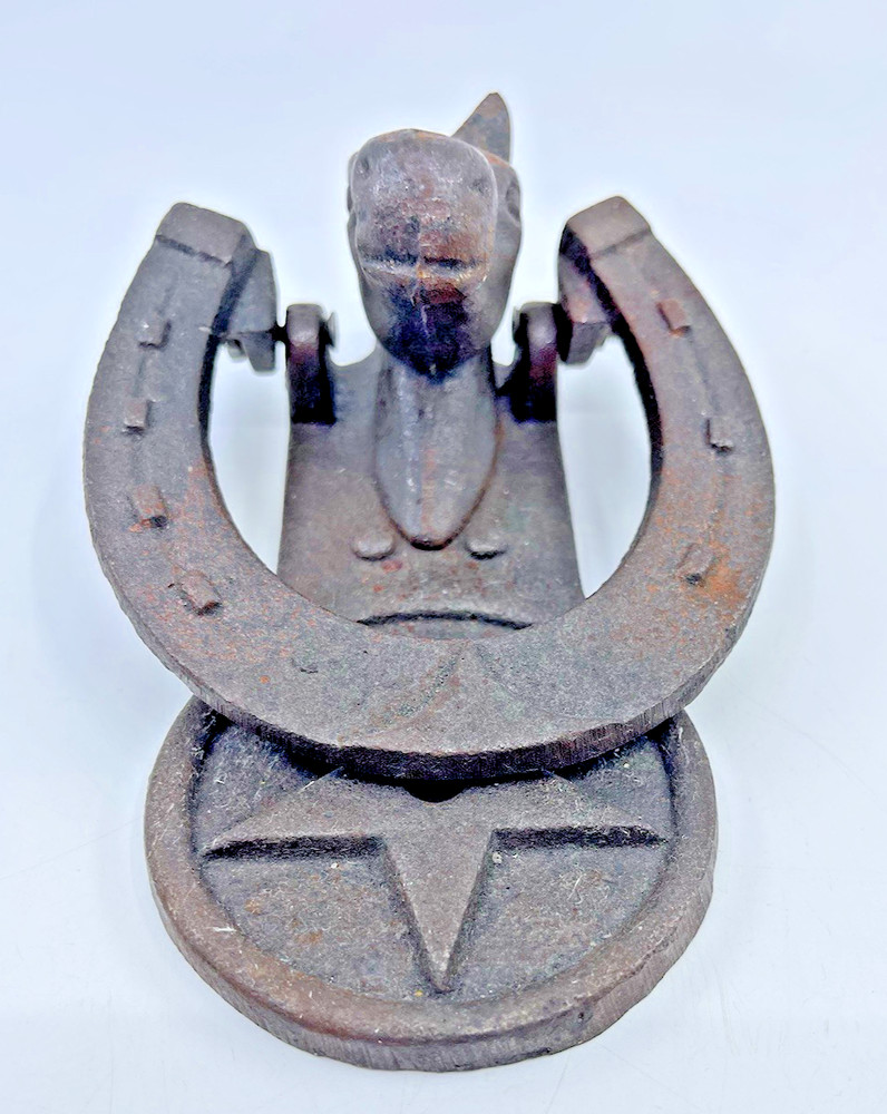 VTG Horse Shoe Head Star Solid Rustic Primitive Heavy Iron Door Knocker
