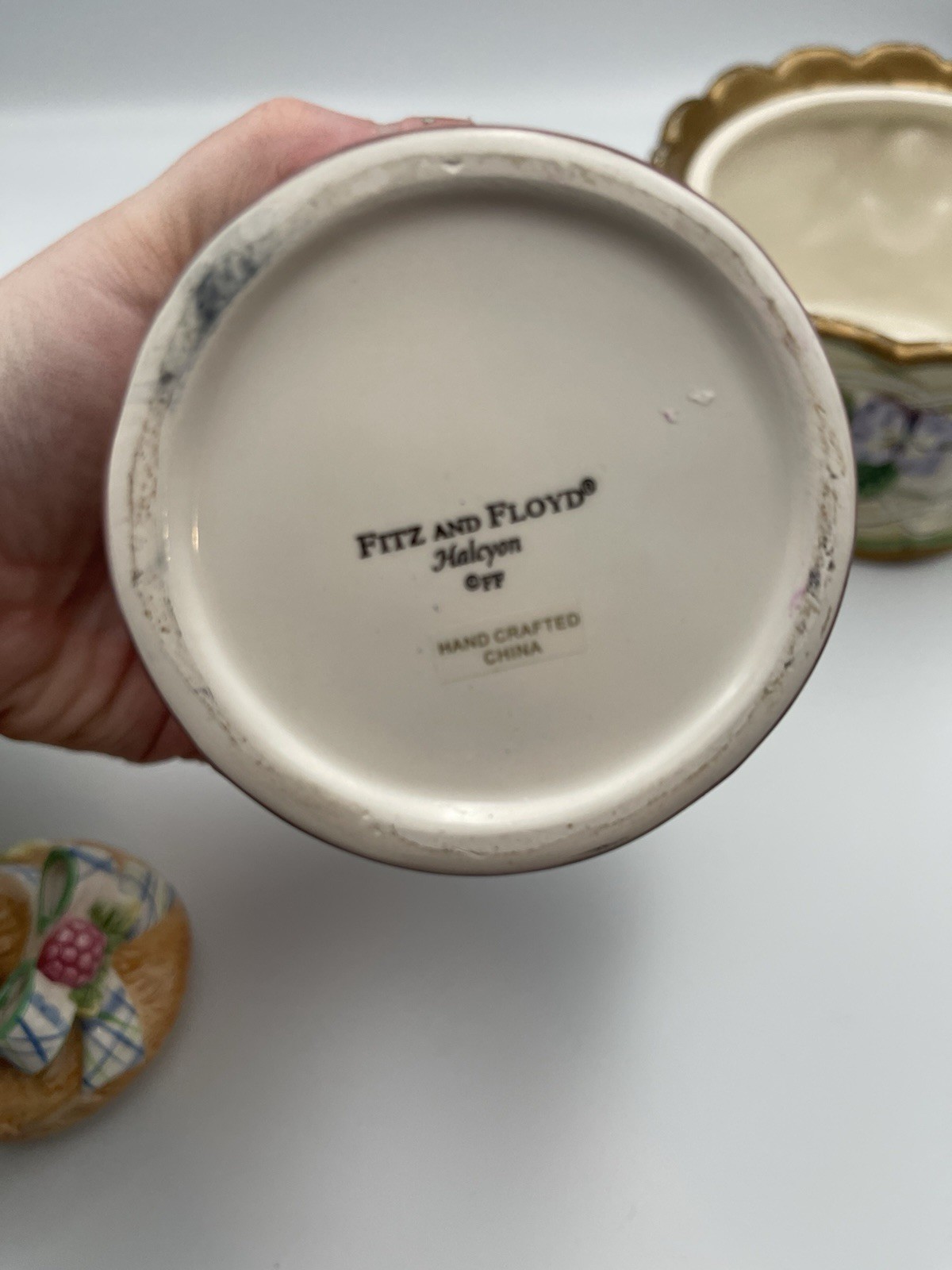 Fitz & Floyd Halcyon Bunny Teapot Sugar Jar Planter Set Easter Spring Floral