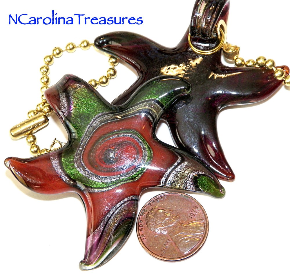 GLASS CEILING FAN LIGHT SWITCH PULL STARFISH RED GREEN VORTEX STAR LARGE PAIR